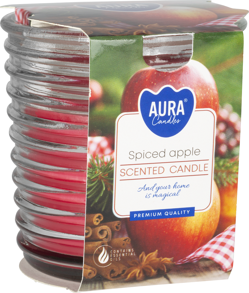 Bispol snw80-1-455 Aura AROMATYCZNE JABŁKO świeca zapachowa w prążkowanym szkle - 28h
