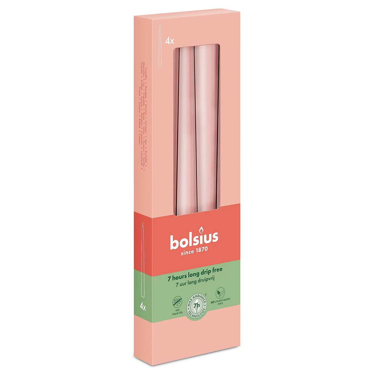 Bolsius MGLISTY RÓŻ świeca stołowa szpica 245/24 - 4 sztuki