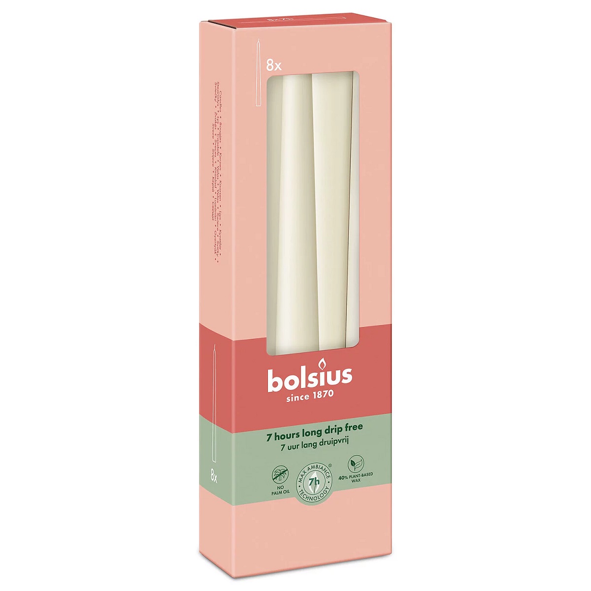 Bolsius DELIKATNY PERŁOWY świeca stołowa szpica 245/24 - 8 sztuk