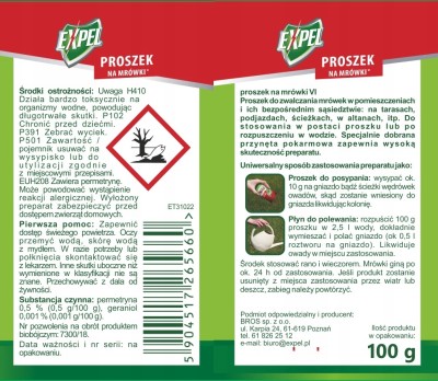 Expel proszek na mrówki w wygodnym opakowaniu 100g